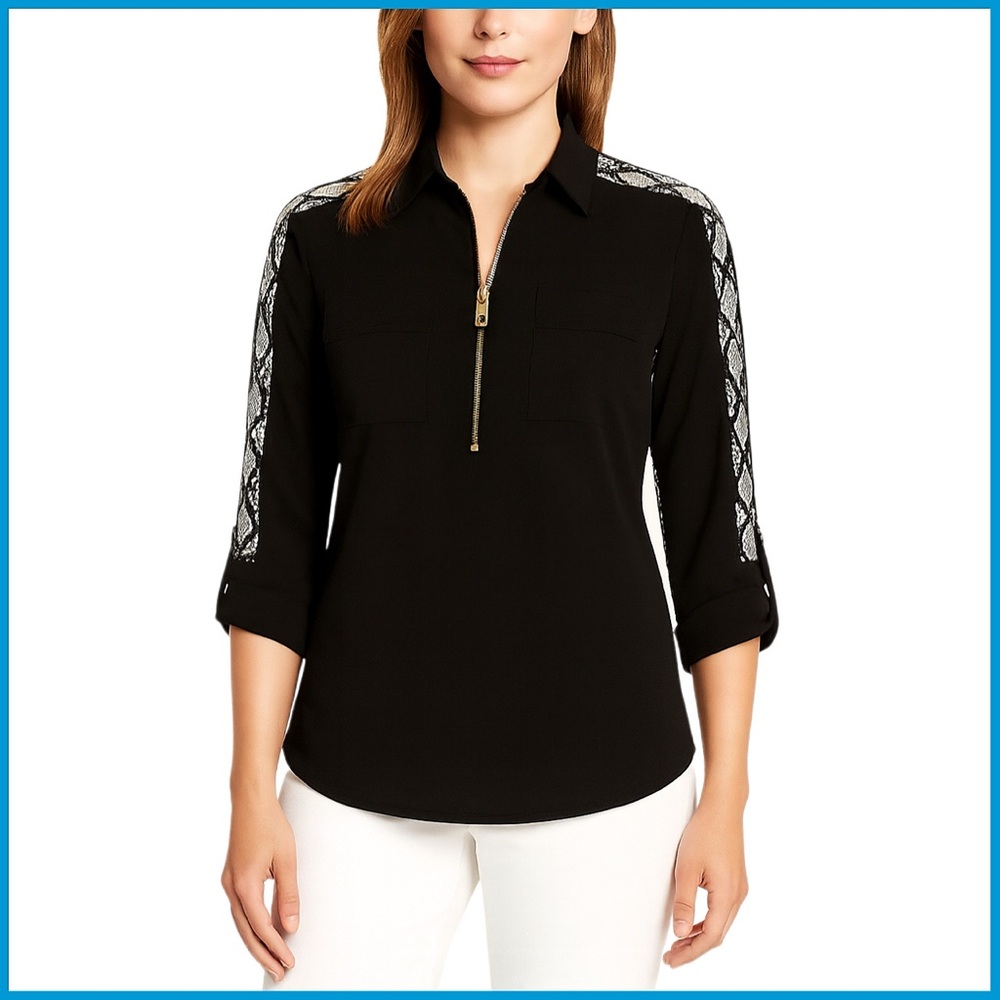 Michael Kors Snake Print Zippy Black Blouse - Picture 1 of 8